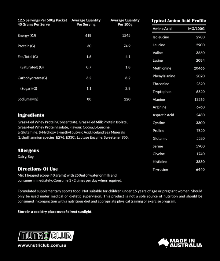 Platinum Protein – Lactose Minimised - Ingredients